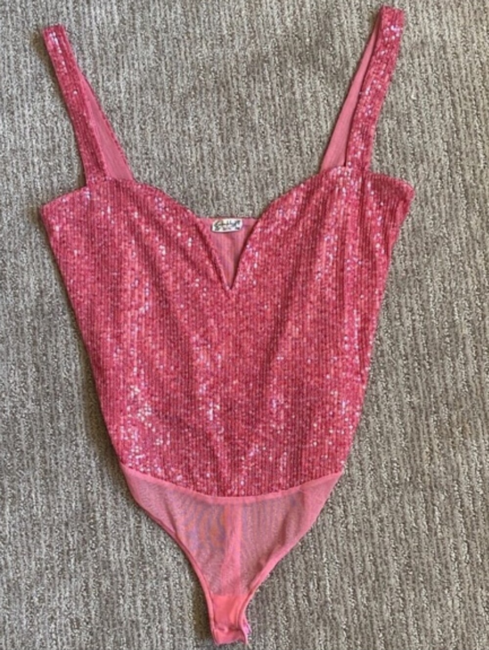 Free People Valentine's Day Pink Sequin Bodysuit Size Large